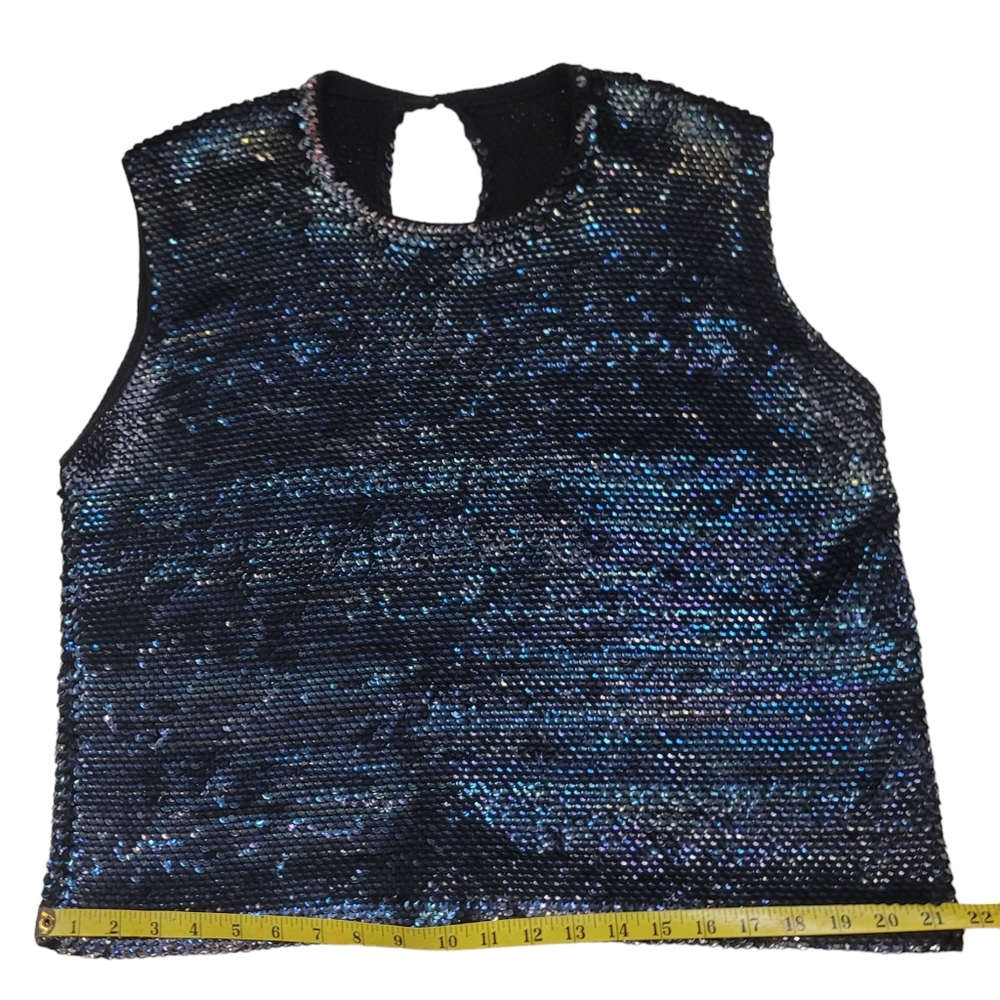 Vintage Iridescent Sequined Midnight Blue Sleeveless Top XL - Picture 4 of 6